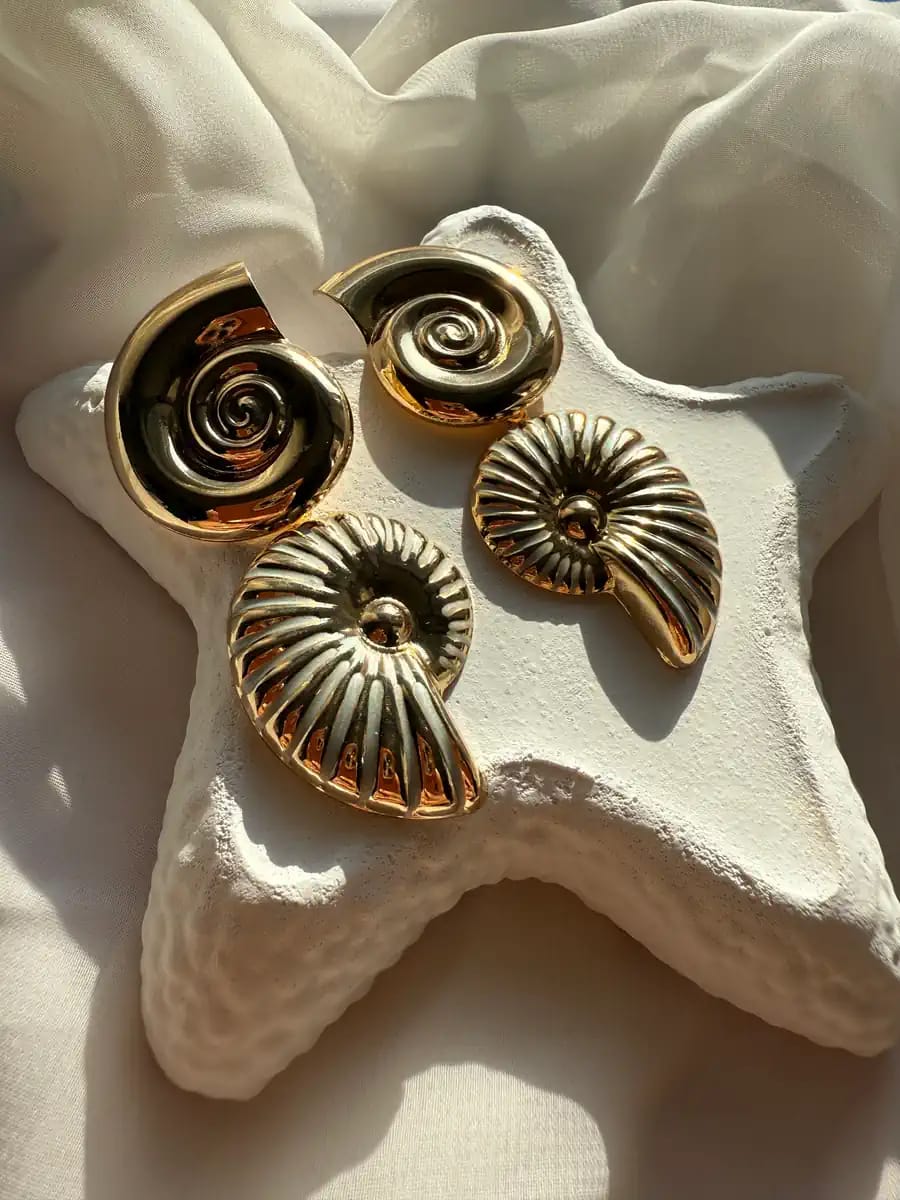 ✨ Raira Gold Spiral Seashell Statement Earrings – Bold & Elegant Designer Jewellery