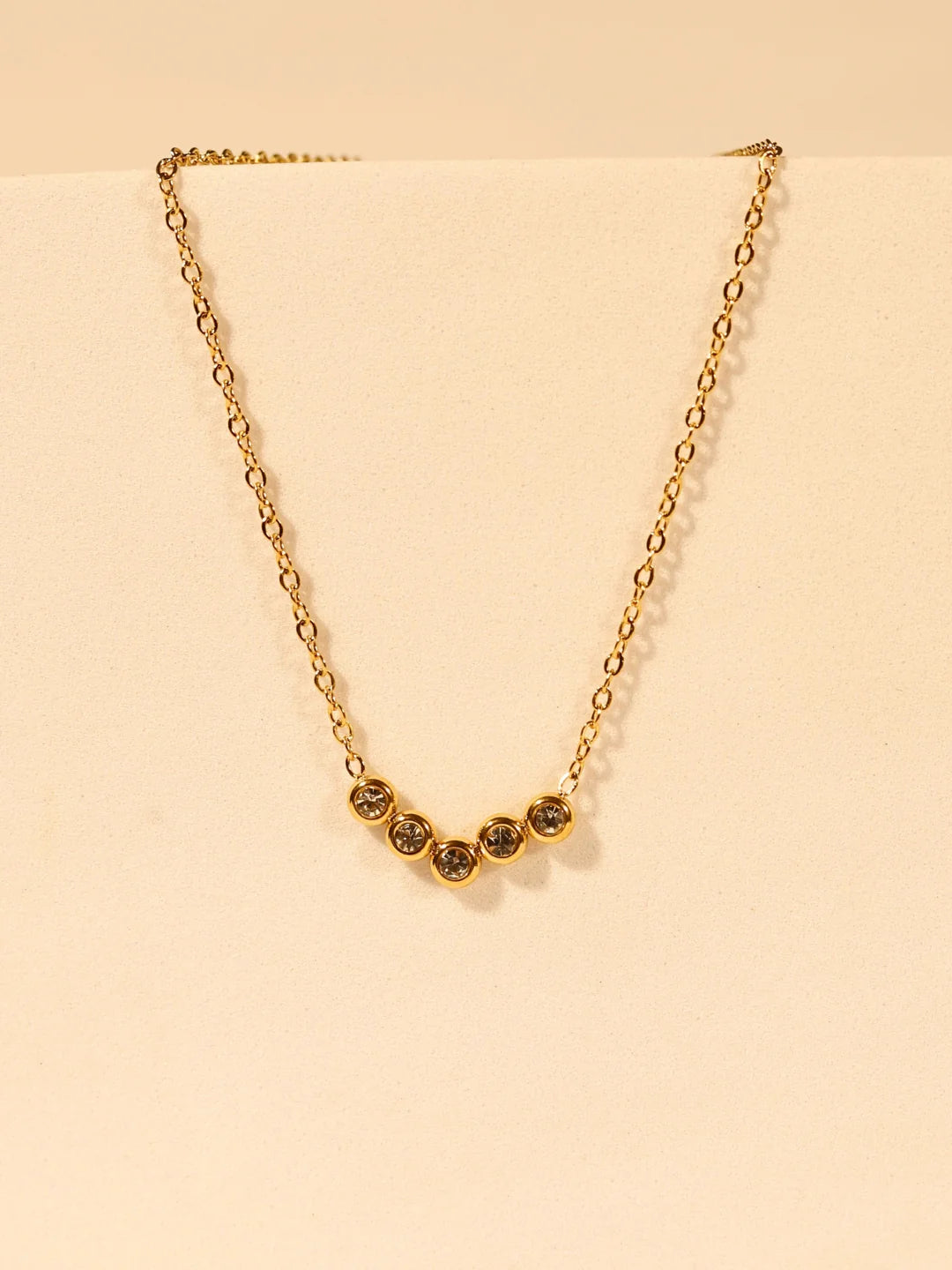 RAIRA V Studded Pendant Necklace – Gold Plated Stainless Steel, AD Stones,