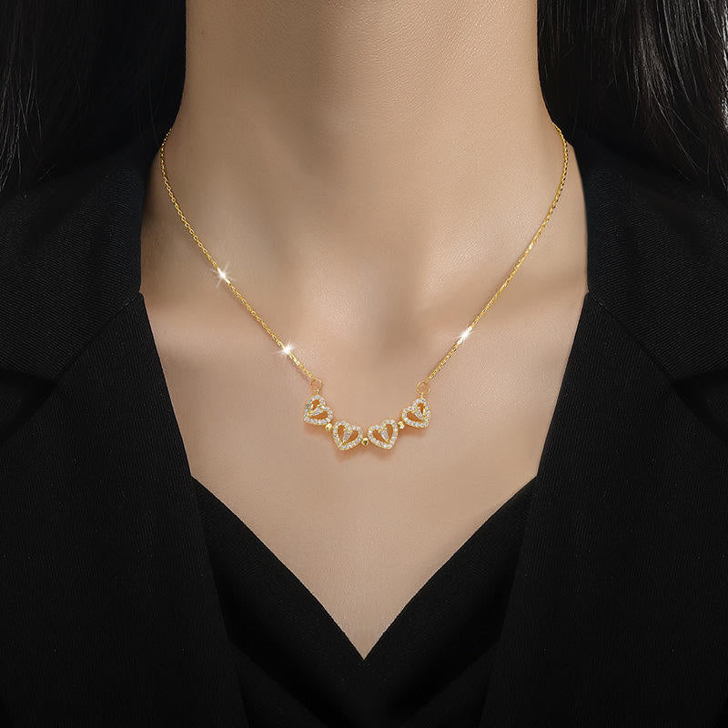 RAIRA Vacation Classic Style Heart Shape Titanium Steel Zircon Inlay Pendant Necklace Mangalsutar, Heart pandent Necklace For Women.