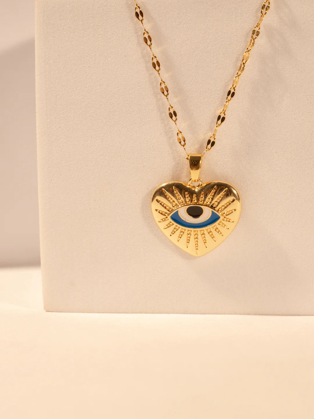 RAIRA Evil Eye Heart Pendant Necklace in 14K Gold Plated Stainless Steel | Anti-Tarnish CZ Chain for Women