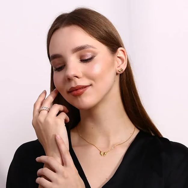 RAIRA Charm Bow-Knot Anti-Tarnish Gold-Plated Chain Necklace Stainless Steel Waterproof GIFT Set for Women and Girls