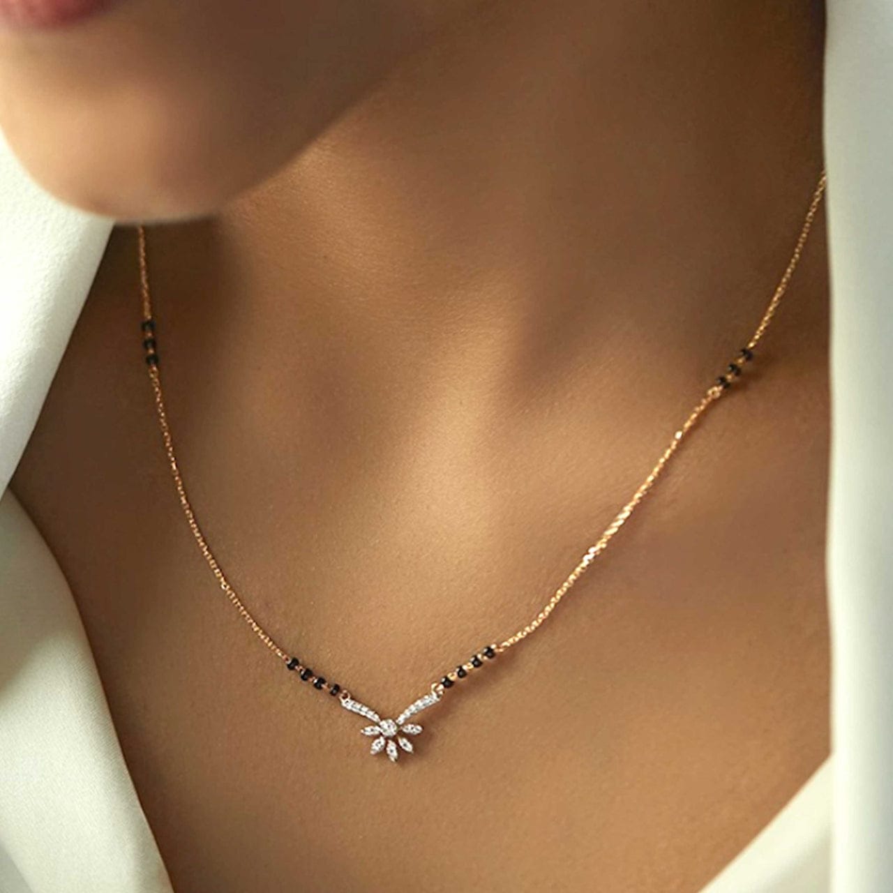 RAIRA Sparkling Floral Mangalsutra Necklace – Modern Grace with Traditional Touch