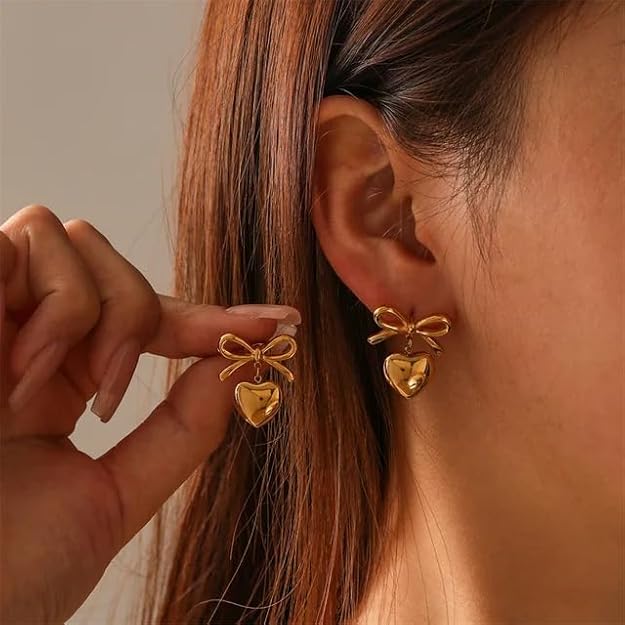 RAIRA Bow-Heart Linked Necklace With Earrings Jewelry Gift Set For Women & Girl's