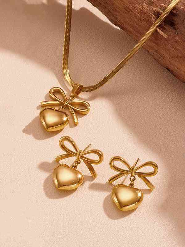 RAIRA Bow-Heart Linked Necklace With Earrings Jewelry Gift Set For Women & Girl's