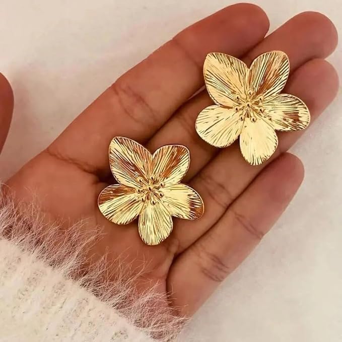 RAIRA GOLDEN PETAL- ELEGANT GOLD FLOWER STUDS Earrings For Women's & Girl's Gold Plated Stainless Steel