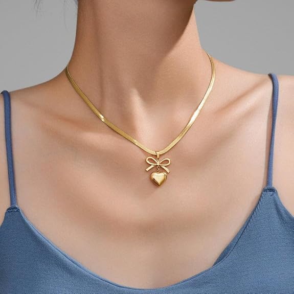 RAIRA Bow-Heart Linked Necklace With Earrings Jewelry Gift Set For Women & Girl's