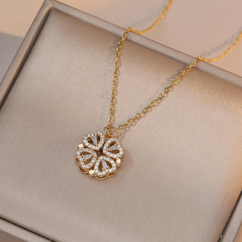 RAIRA Vacation Classic Style Heart Shape Titanium Steel Zircon Inlay Pendant Necklace Mangalsutar, Heart pandent Necklace For Women.