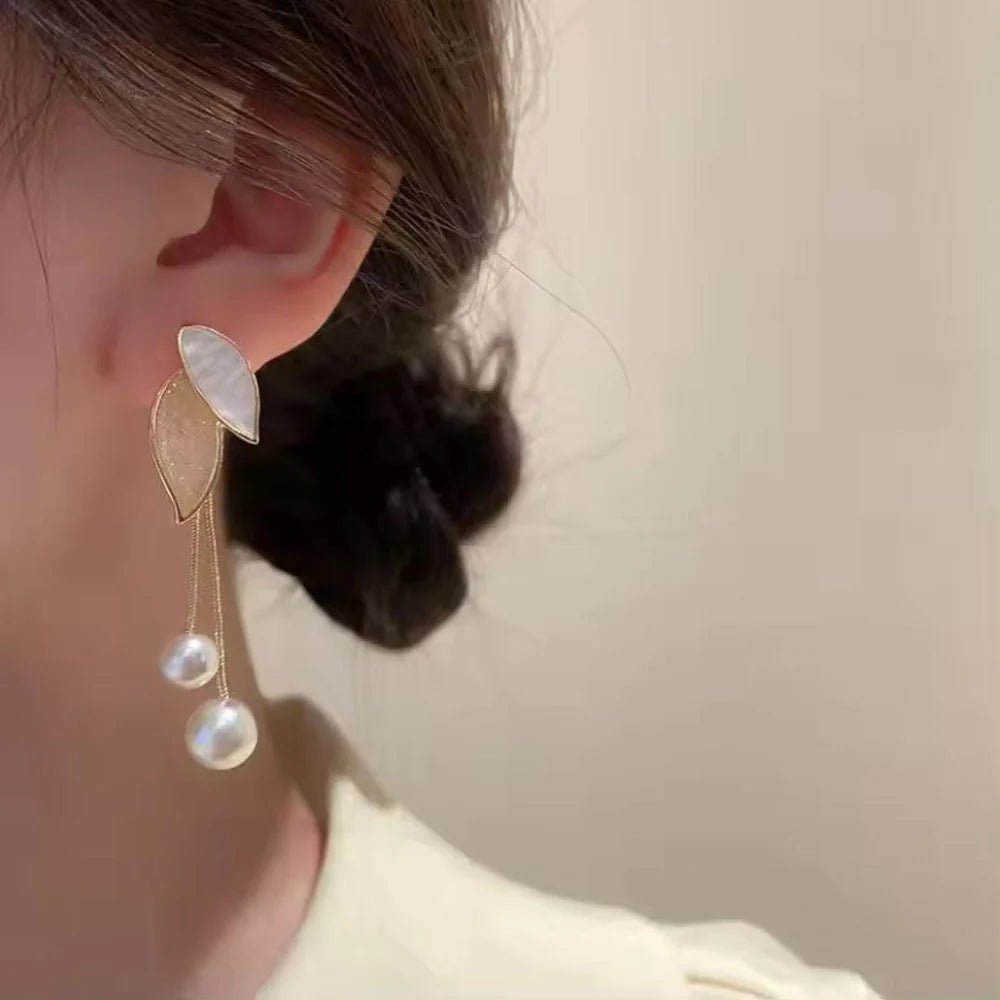 RAIRA Pearl Drop  Leaf Motif Dangle Earrings For Women's & Girl's