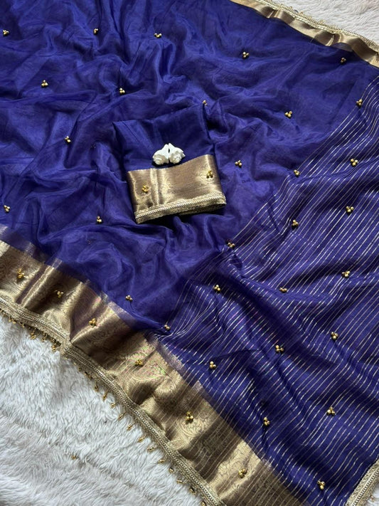Blue Viral Gungroo Saree for Karwa Chauth
