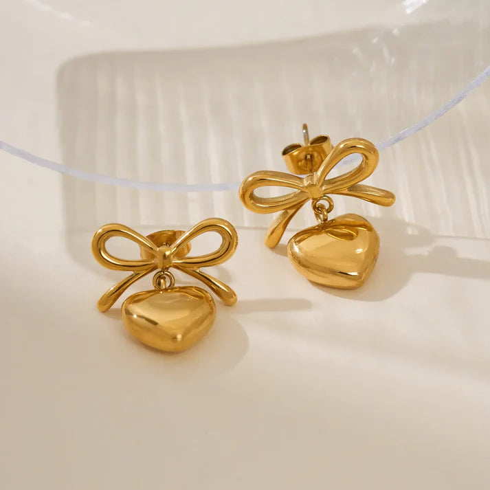 RAIRA Bow-Heart Linked Necklace With Earrings Jewelry Gift Set For Women & Girl's