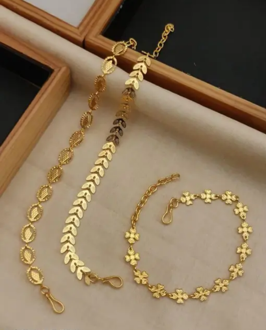 RAIRA Gold Plated Bracelet Artificial Bead Link Chain Adjustable Size