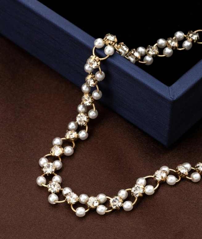 RAIRA Gold Plated Fancy Bracelet Gold-Toned & Off-White Beaded Bracelet For Women & Girl's