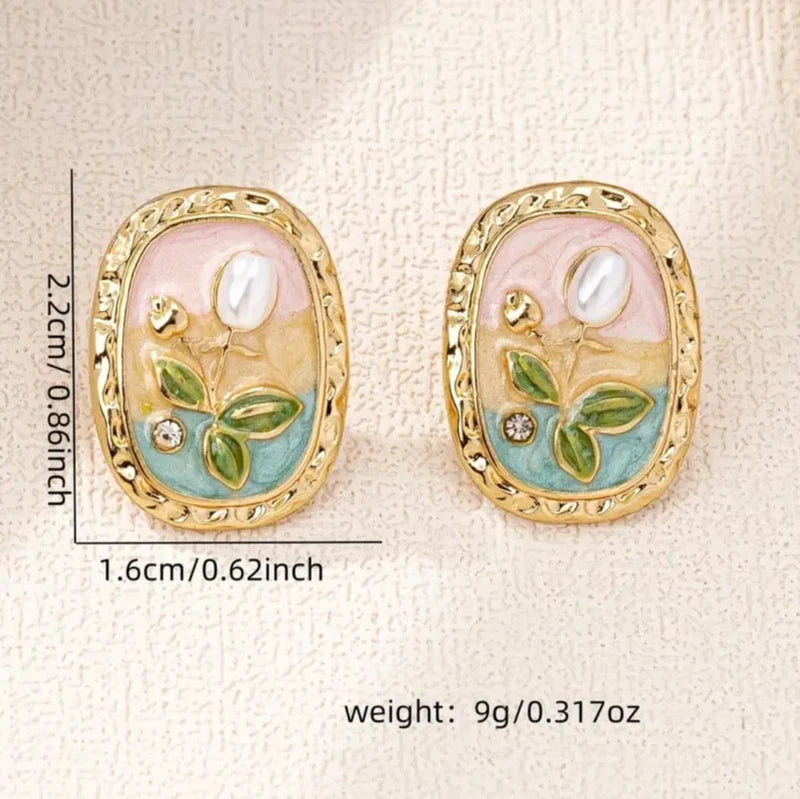 RAIRA Monet Garden Vintage Pearl Flower Stud Earrings For Women's & Girl's