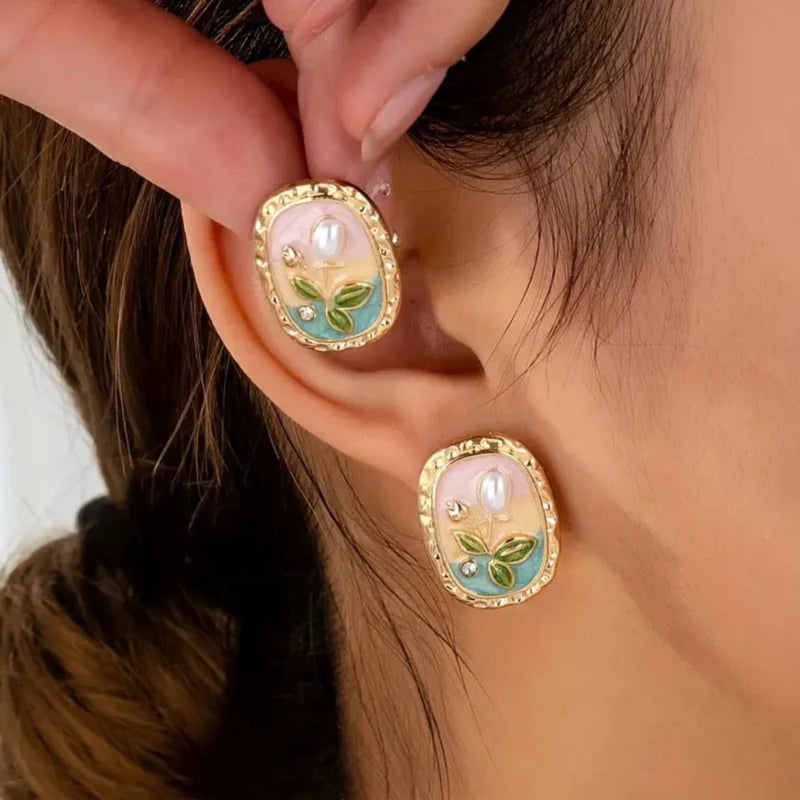 RAIRA Monet Garden Vintage Pearl Flower Stud Earrings For Women's & Girl's