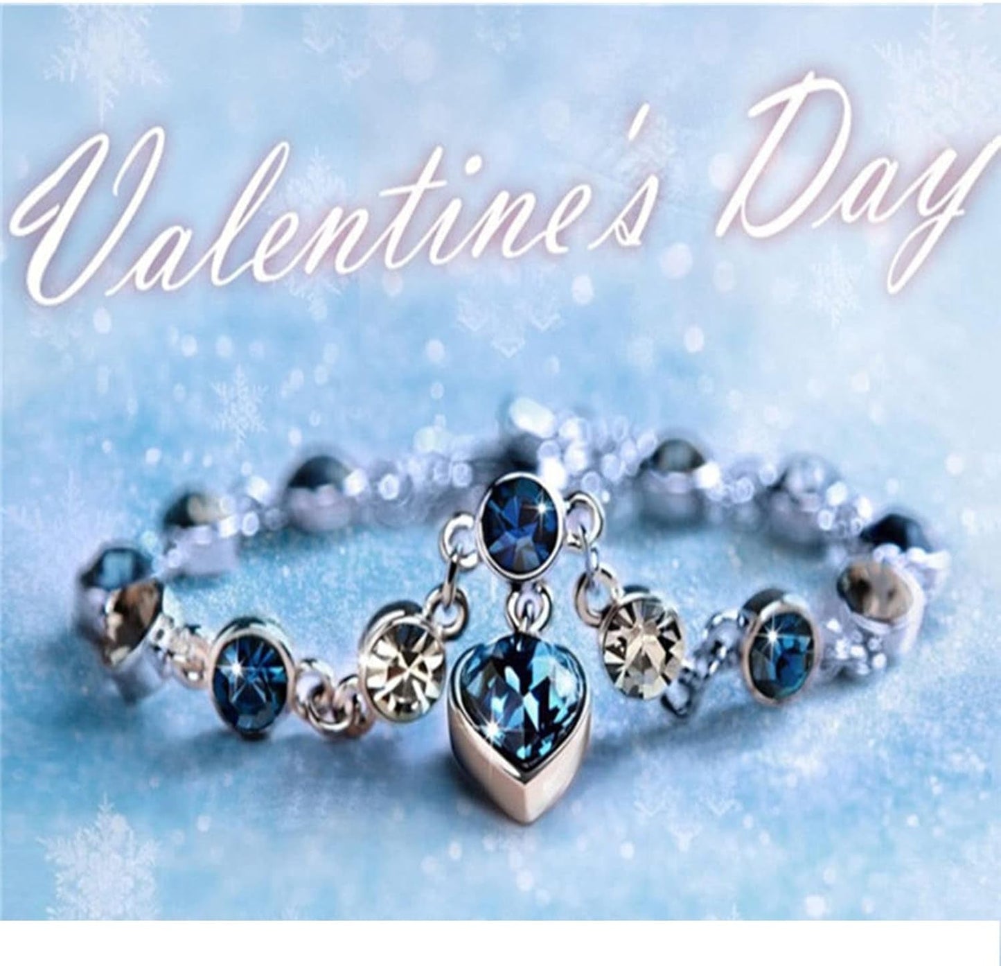 RAIRA 1 Piece Fashion Heart Shape Metal Inlay Rhinestones, Women's Lucky Bracelet Blue Crystal Heart Charm Pulseras Bracelet Bridal Wedding Engagement Valentines Fine Jewelry Gift for Women and Girls