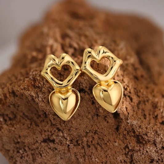 RAIRA Lippie Heart Earrings Golden Carved Heart Drop Earrings For women and Girls