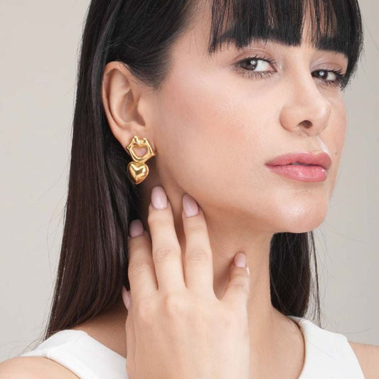 RAIRA Lippie Heart Earrings Golden Carved Heart Drop Earrings For women and Girls