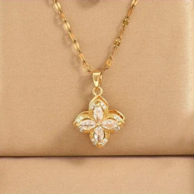 RAIRA Rotating Four-Leaf Clover 18k Gold Plated Rotating Flower Pendant Necklace Copper Women Jewelry Gift