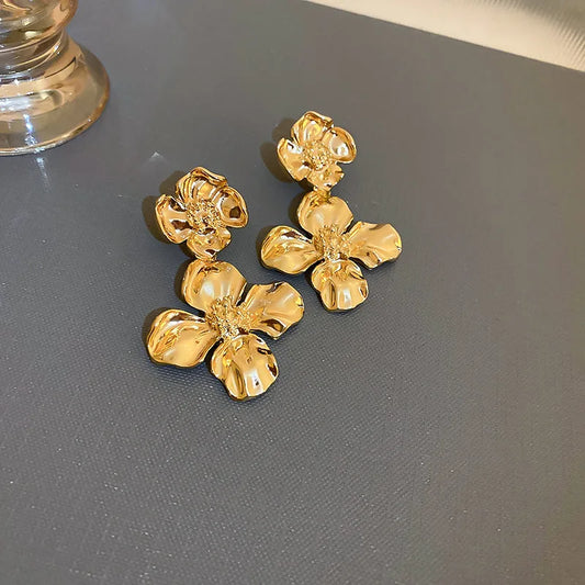 RAIRA Textured Sunflower Drops Earring 18K Gold Plated Jewellery Silver Needle Metal Flower Earrings