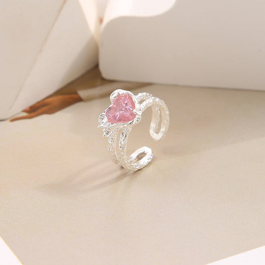 Sweet Heart Shape Alloy Plating Inlay Zircon Women's Open Rings