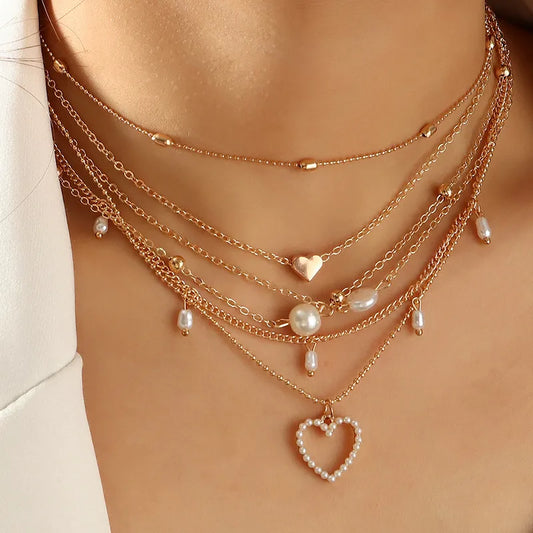 RAIRA Elegant Simple Style Heart Alloy Wholesale Layered Necklaces