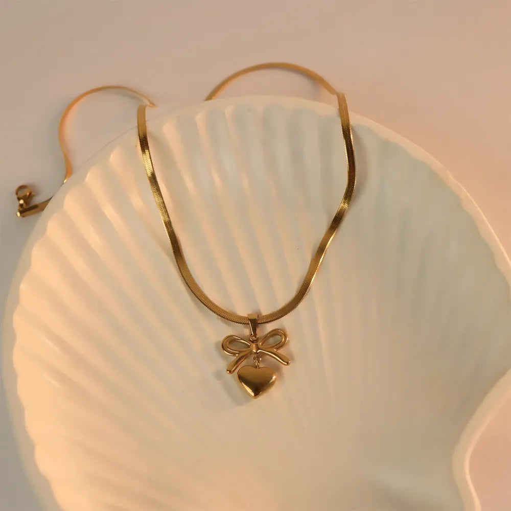 RAIRA Bow-Heart Linked Necklace With Earrings Jewelry Gift Set For Women & Girl's