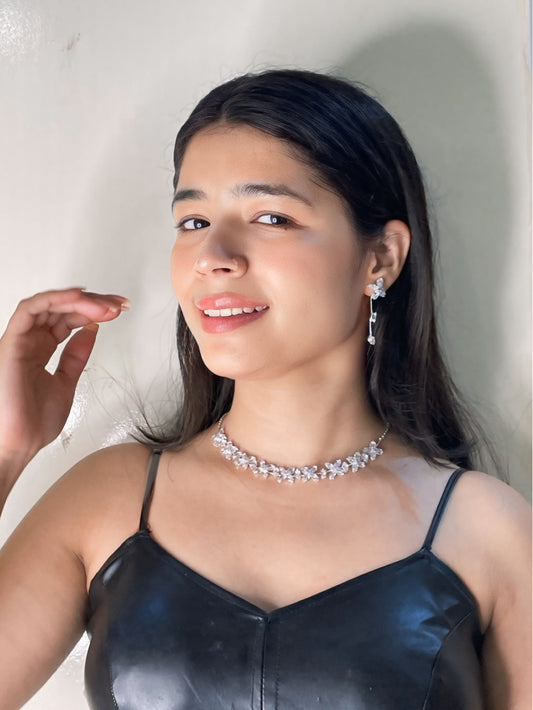 RAIRA Rhodium-Plated AD Studded Jewellery Set, Party wear Traditional Style Necklace