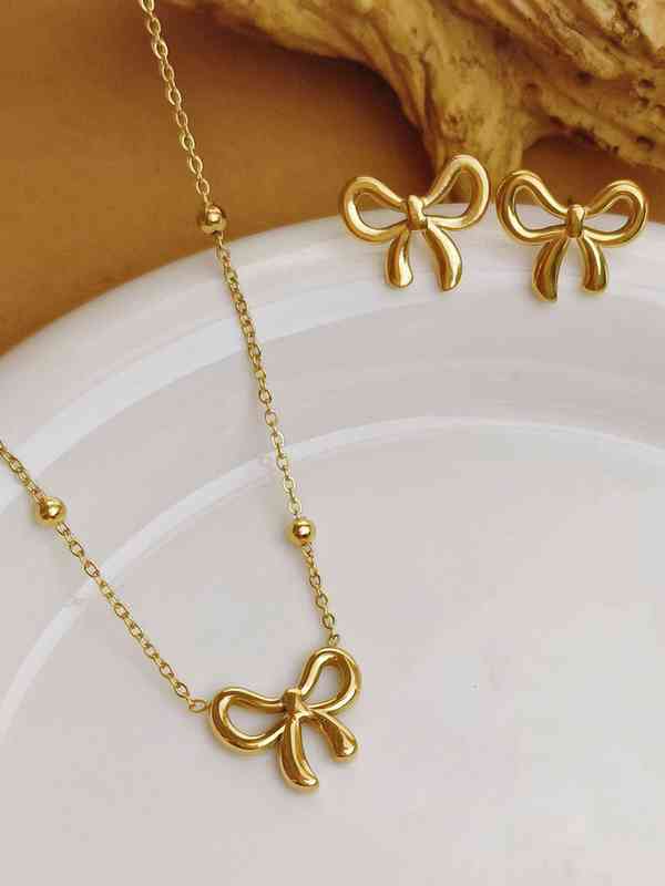 RAIRA Gold-Tone Bow Pendant Necklace & Earring Gift Set for Women & Girl's