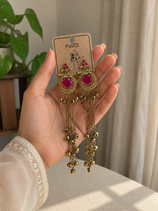 Kashmiri Long Chain Bell Earring
