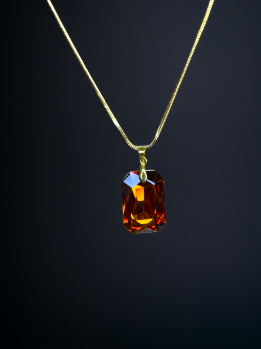 RAIRA Browne Crystal Necklace, Brown Smoky Quartz Gold Or Silver Necklace, Brown Emerlad Cut Crytsal for women & Girls