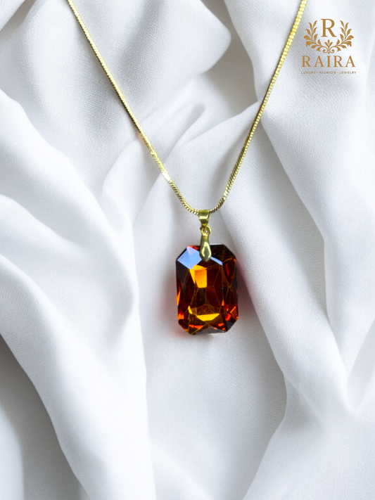 RAIRA Browne Crystal Necklace, Brown Smoky Quartz Gold Or Silver Necklace, Brown Emerlad Cut Crytsal for women & Girls