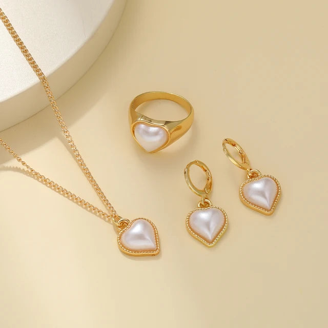 RAIRA Love Pearls Necklace Earrings Rings Jewelry Set Gift for Prom Girls Adjustable Jewelry