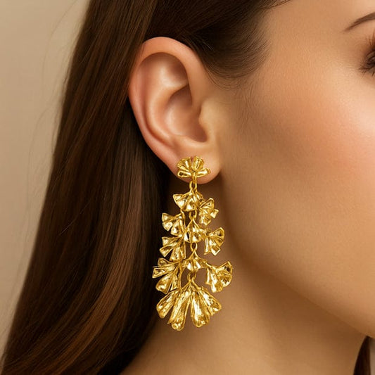 Raira Golden Blossom Statement Earrings – Bold Floral Elegance