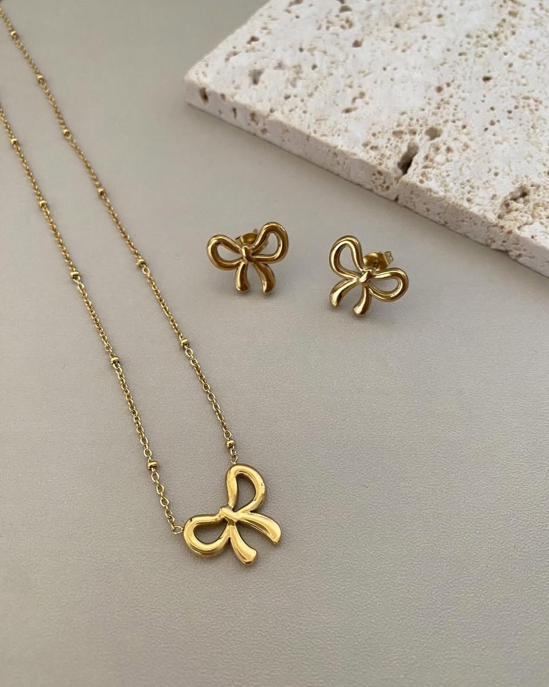 RAIRA Gold-Tone Bow Pendant Necklace & Earring Gift Set for Women & Girl's