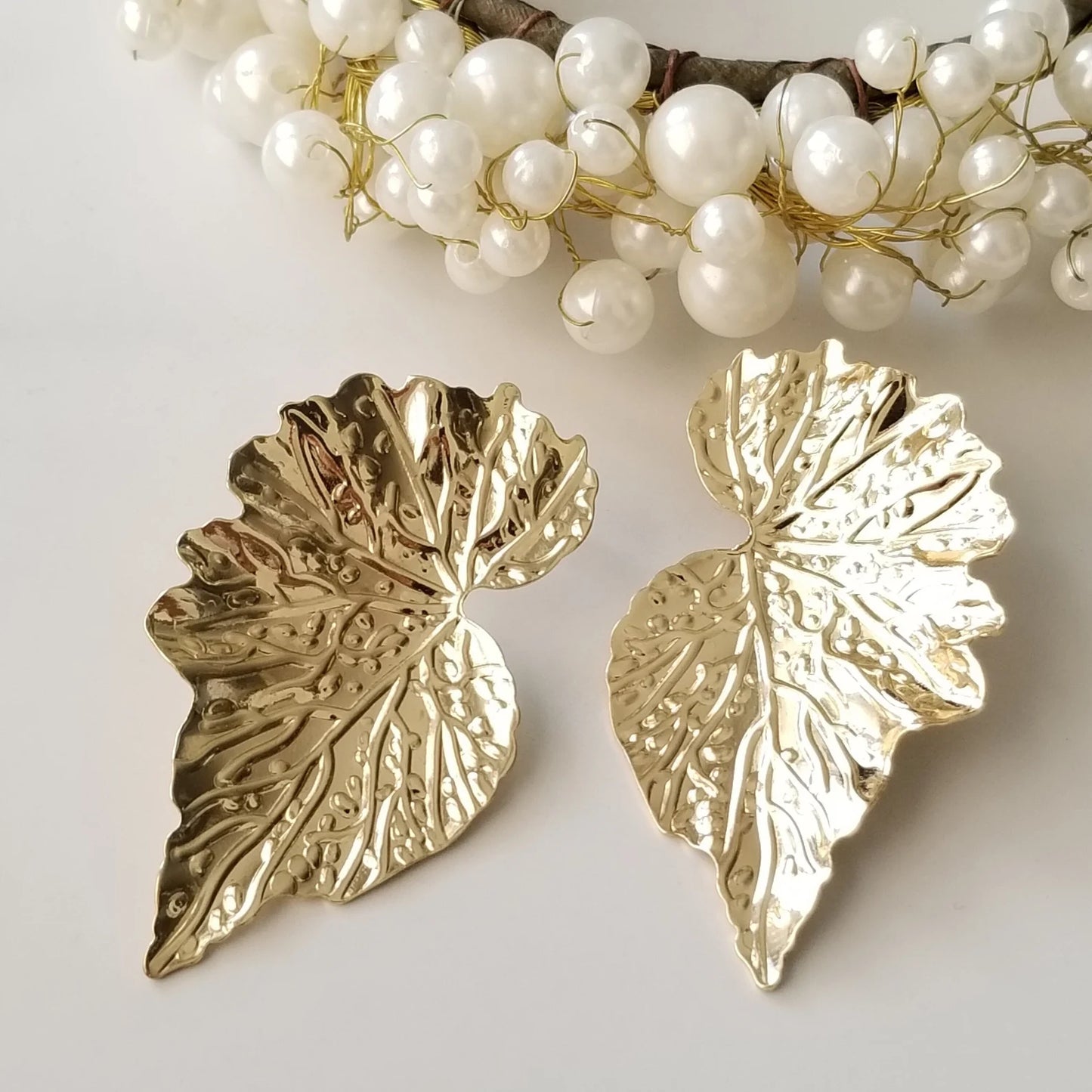 RAIRA Gold-Plated Leaf Shaped Studs Earrings