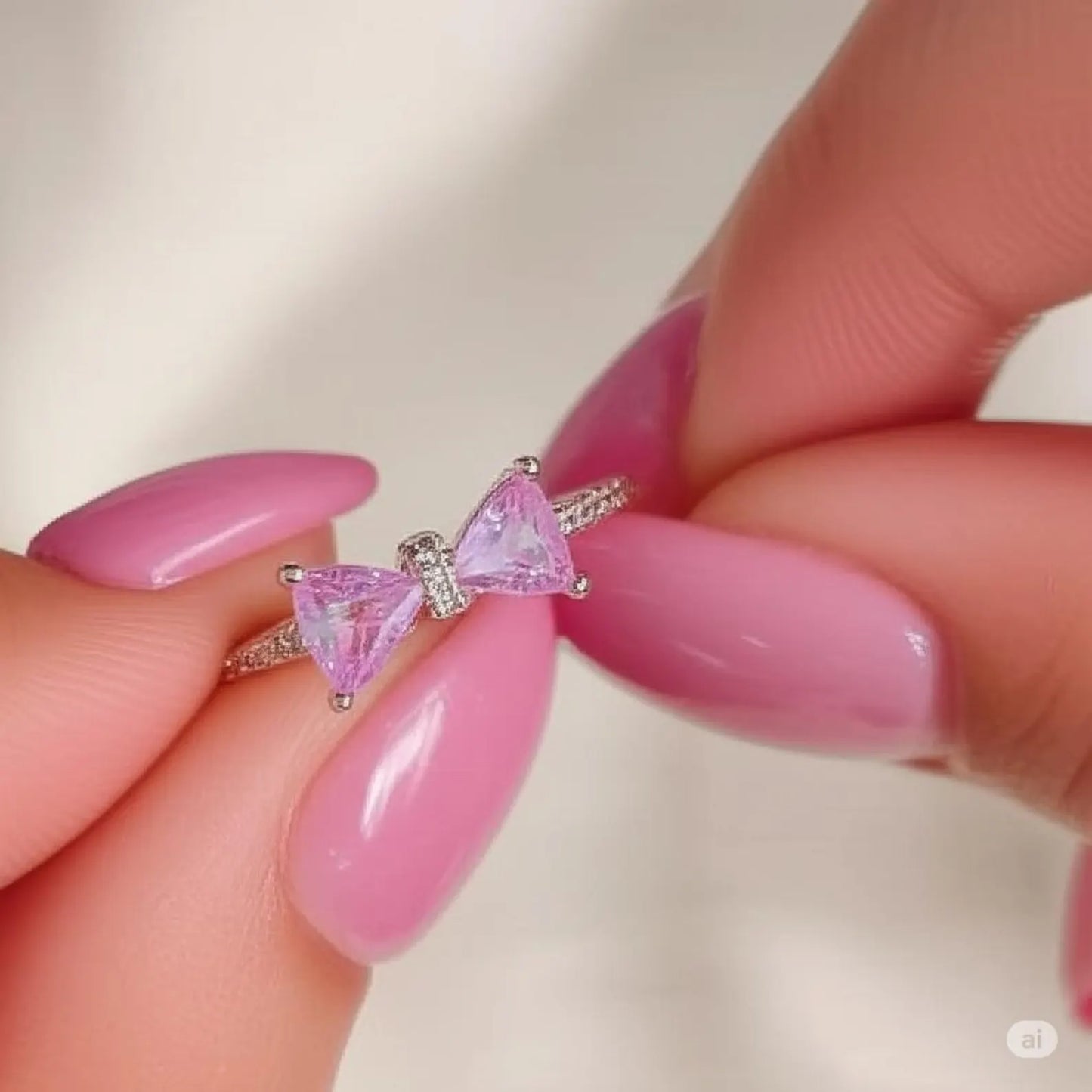 RAIRA Pink Crystal Rings Simple Bowknot Open Finger Rings Gift For Women & Girl's
