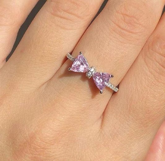 RAIRA Pink Crystal Rings Simple Bowknot Open  Finger Rings Gift For Women & Girl's