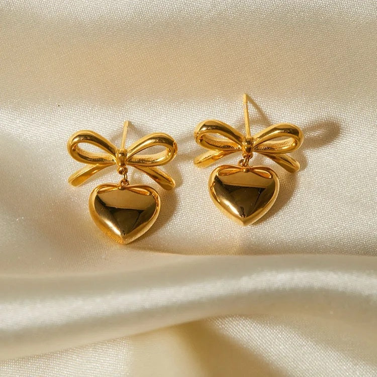 RAIRA Bow-Heart Linked Necklace With Earrings Jewelry Gift Set For Women & Girl's