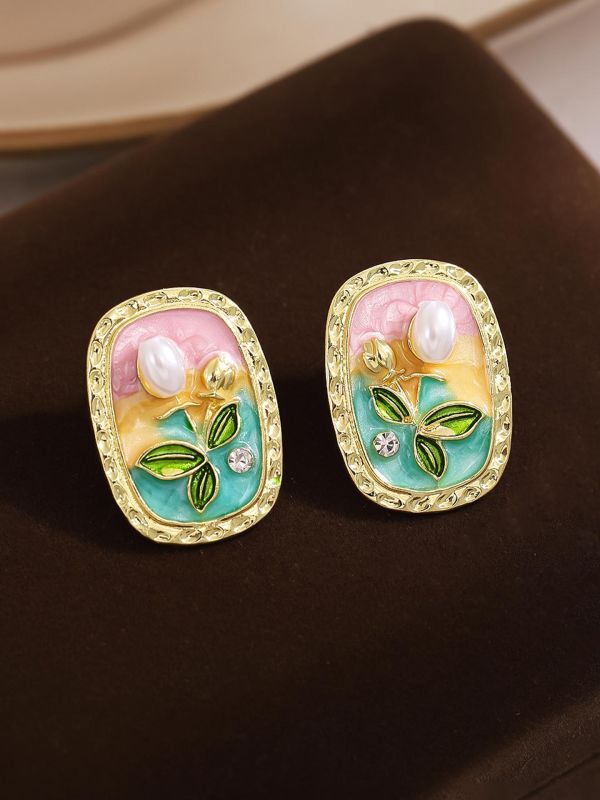 RAIRA Monet Garden Vintage Pearl Flower Stud Earrings For Women's & Girl's