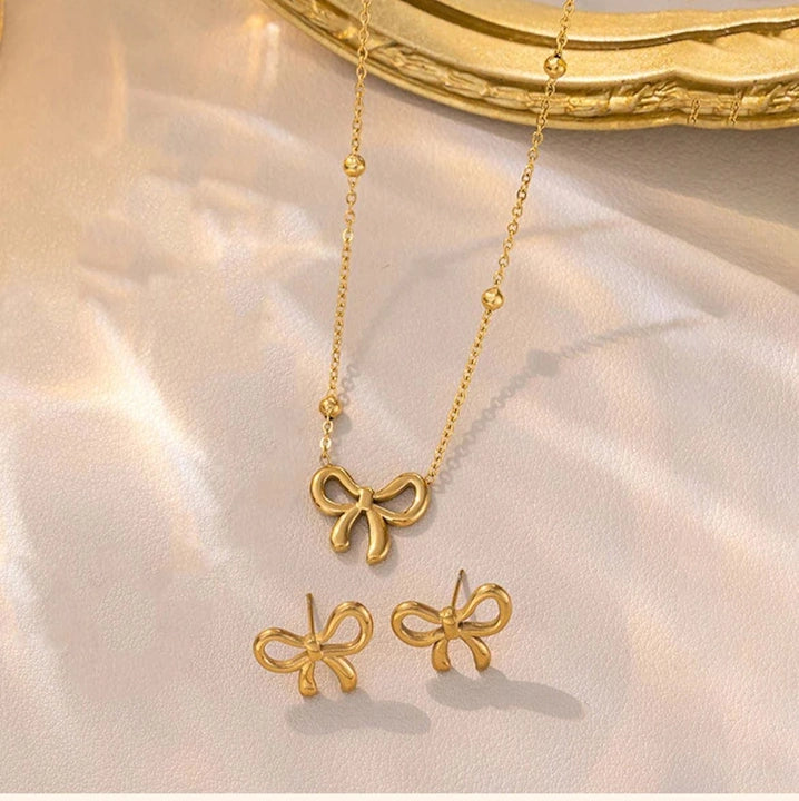 RAIRA Gold-Tone Bow Pendant Necklace & Earring Gift Set for Women & Girl's