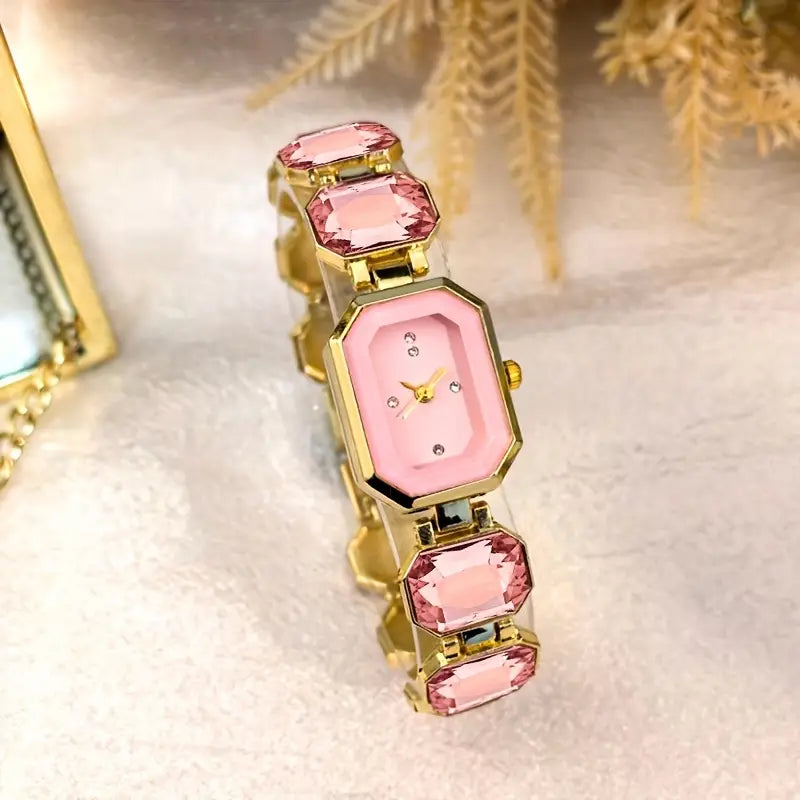 RAIRA Octagon Cut Bracelet, Pink, Rose Gold-Tone Finish Fancy Watch For Women & Girl's