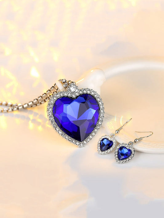 RAIRA Titanic Blue Ocean Heart Crystal Pendant Set for Girls and Women Valentine Special