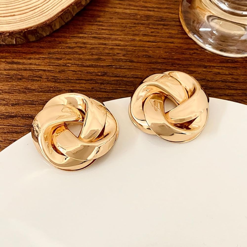 Gold Silver Chunky Knot Stud Earrings for Women, Vintage Twisted Geometric Statement Stud Earrings, Trendy Sincere Gifts for Wife