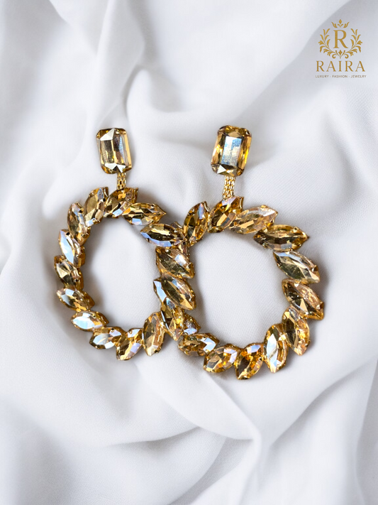 RAIRA Women Party wear westren Crystal Hoop Earring | Golden for Women & Girls