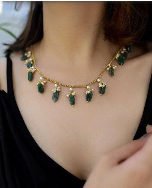 RAIRA Green Pearls Stone And Trinket Necklace