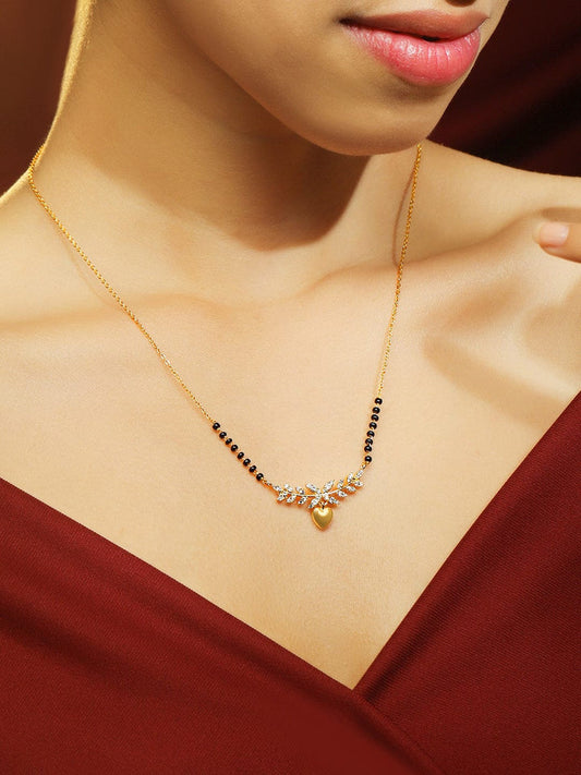 RAIRA Gold-Plated Mangalsutra Necklace with Black Beads, Heart-Shaped Mangalsutra