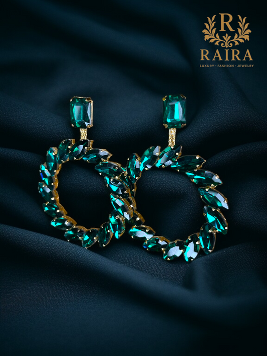 RAIRA Women Party wear westren Crystal Hoop Earring | Green for women and Girls