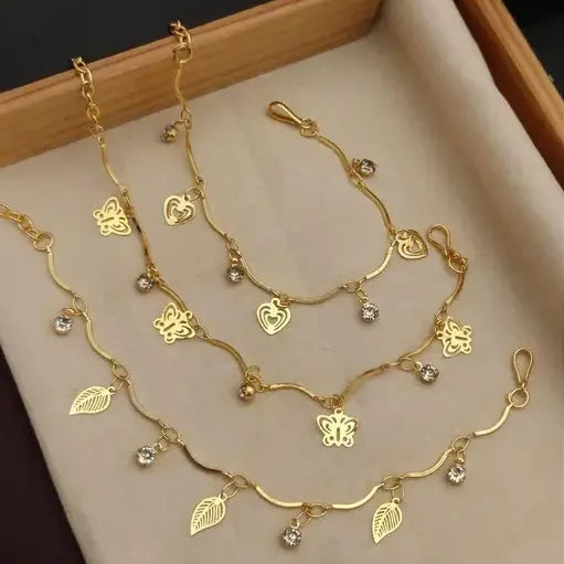 RAIRA Gold Plated korean fashion style bracelet with butterfly and heart hangings for women