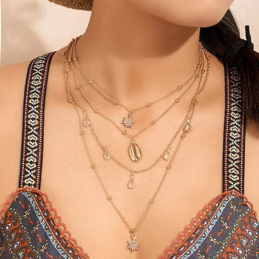 RAIRA Fashion Elegant Crystal Pendant Necklace Retro Multi-Layer Necklaces Women & Girl's Jewelery Accessories (Golden