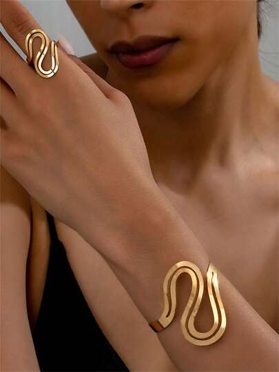 RAIRA Design Gold Color Snake Shaped Trendy Alloy Jewelry With Zircon Stone New Style Suit Bracelets For Womens And Girls